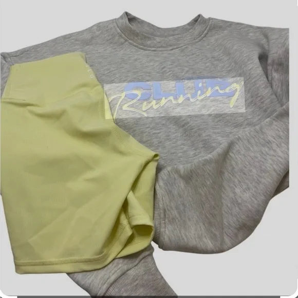 Willo Women's Yellow Bike Shorts And Crew Sweat Set - Picture 2 of 6